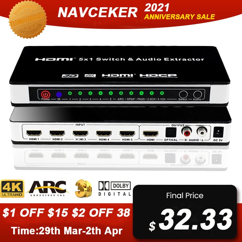 Navceker-2020 4K 1.4 HDMI ġ 5x1 HDMI ġ   ARC  IR 5 Ʈ HDMI ġ,  4K PS4 PS3 Apple TV XBox